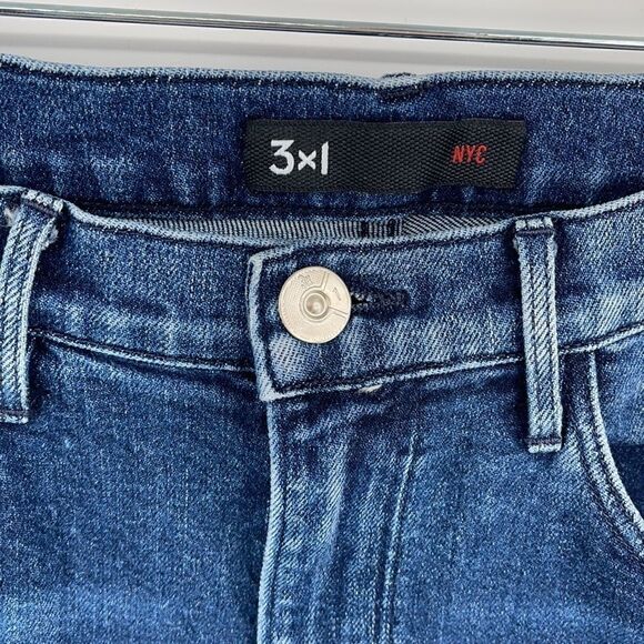 3x1 NYC shredded crop high rise waist straight leg denim jeans EUC 30 fringe - Picture 4 of 12